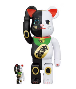 Bearbrick Maneki Neko Invitation Black x Fortune White 100% & 400% Set