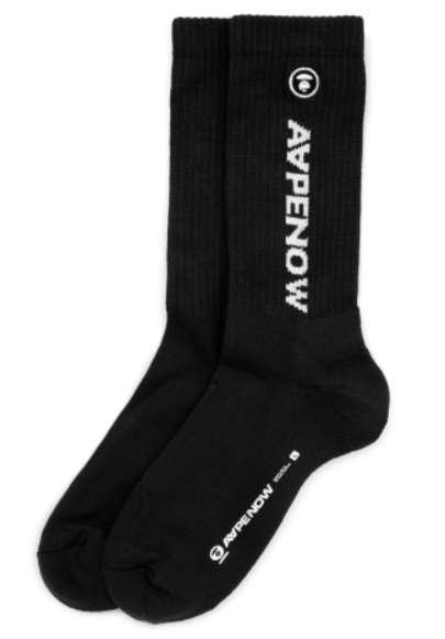 AAPE Moonface embroidered crew socks Black