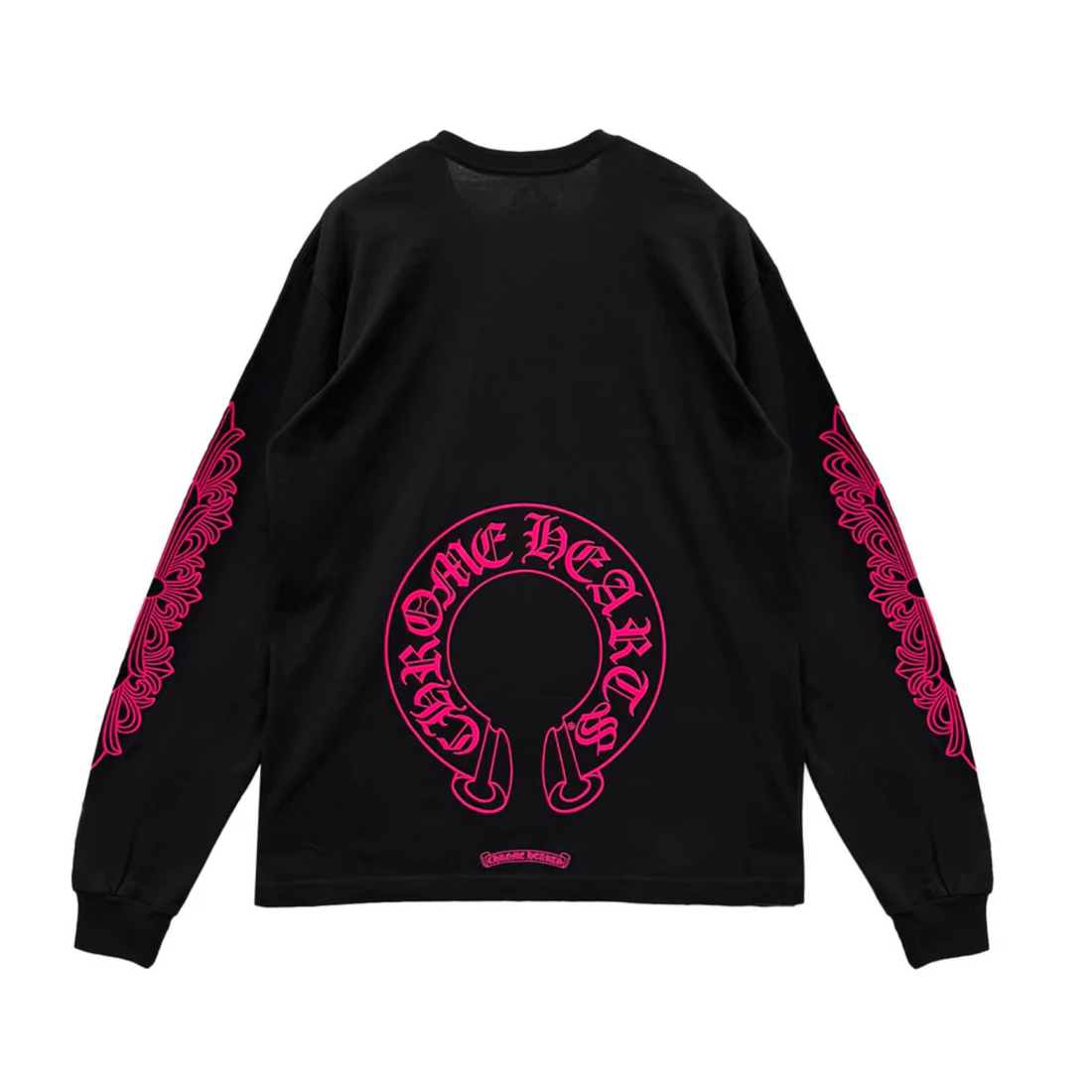 Chrome Hearts  Classic Pink Horseshoe Logo Black Long Sleeve T-shirt