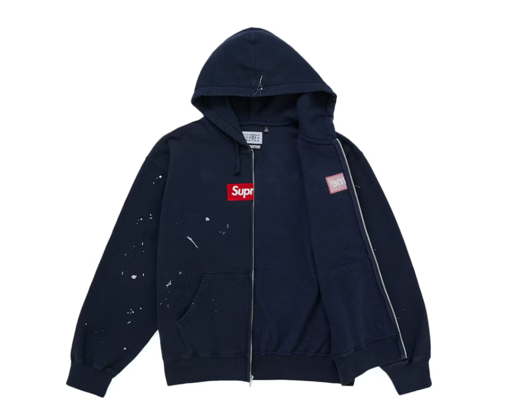 Supreme MM6 Maison Margiela Box Logo Zip Up Hooded Sweatshirt Navy