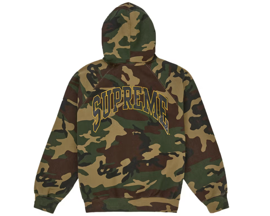 Supreme Cracked Raglan Zip Up Hooded Sweatshirt Woodland Camo