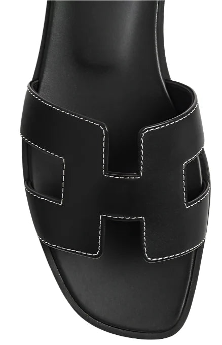 Hermes Oran Sandal Noir Box Calfskin Leather (Women's)