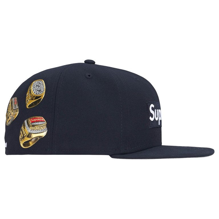 Supreme Rings Box Logo New Era 59Fifty Fitted Hat Navy 7 3/8 (58.7cm)