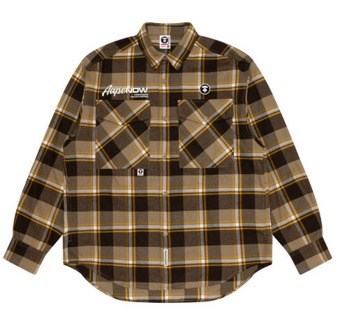 AAPE Moonface patch plaid shirt Camel