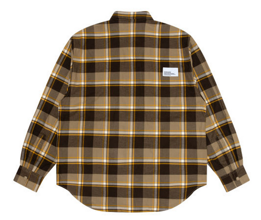 AAPE Moonface patch plaid shirt Camel