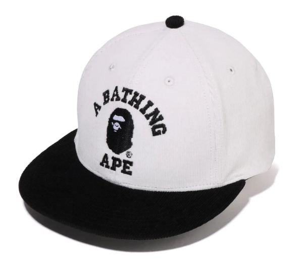 A BATHING APE CORDUROY COLLEGE SNAPBACK WHITE