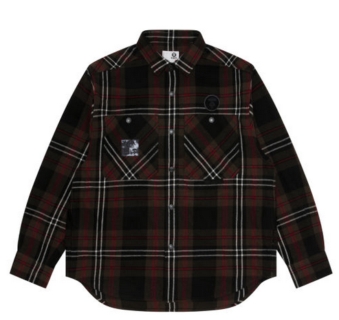 AAPE Moonface patch plaid shirt Black