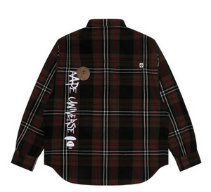 AAPE Moonface patch plaid shirt Black