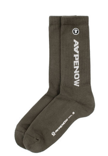 AAPE Moonface embroidered crew socks Dark Khaki