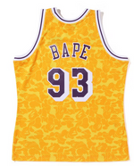 Load image into Gallery viewer, BAPE x Mitchell &amp; Ness Los Angeles Lakers Jersey Yellow
