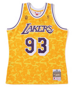 Load image into Gallery viewer, BAPE x Mitchell &amp; Ness Los Angeles Lakers Jersey Yellow
