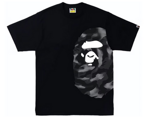 Half black half camo bape shirt on sale